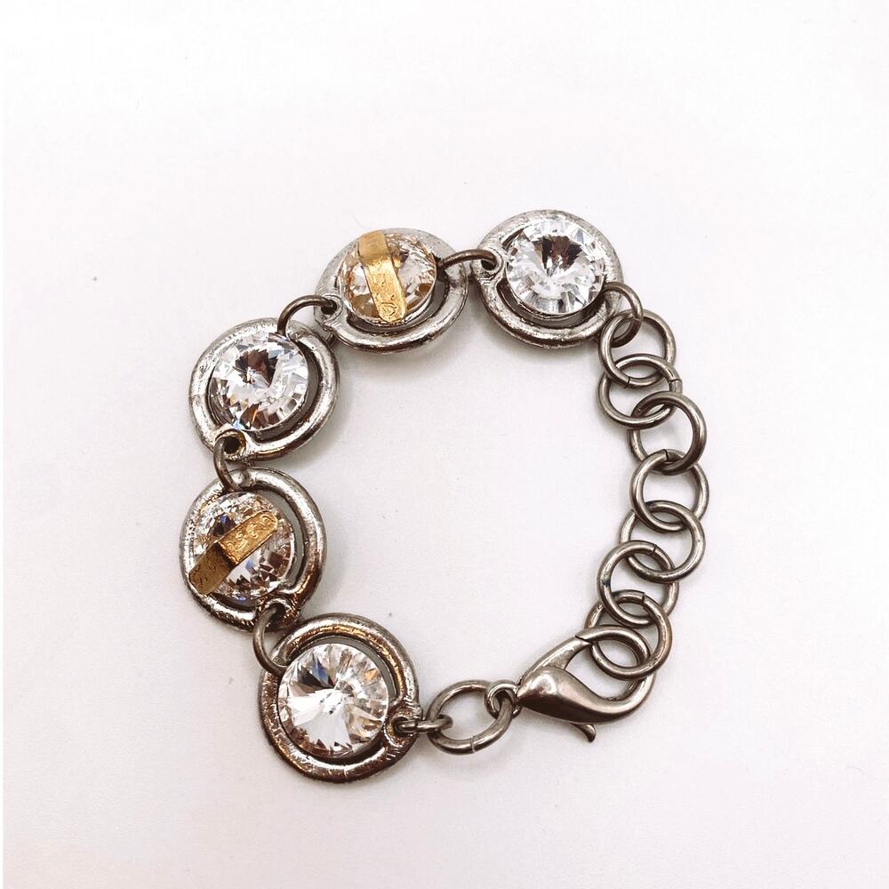 Vintage Artist Signed J Jansen Modernist Bracelet With Swarovski Crystals